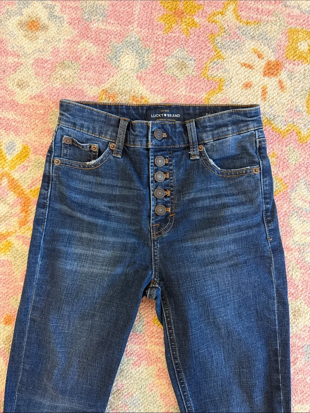 Lucky Brand Dark Blue High-Rise Button-Fly Jeans